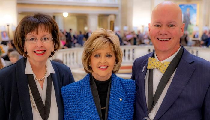 Pictured (L to R): Vice President for Student Affairs Lance Newbold, President Dr. Jeanie Webb, and Regent Laure Majors